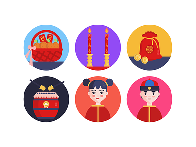 Chinese New Year Icons candle celebration chinese new year chinese tradition coins coloured icons cookies costume decoration festive flat icons holiday icon icons icons pack new year vector vectors