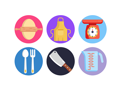 Kitchen Tools Icons apron coloured icons cook flat icons icon icons icons pack kitchen appliances kitchen tools kitchenware roller vector vectors weighing machine