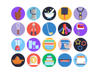 Kitchen Tools Icons coloured icons containers flat icons grill icon icons icons pack juicer kitchen tools kitchenware pan toaster vector vectors