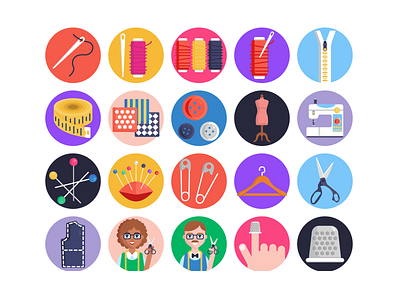 Sewing Icons coloured icons design fashion designer flat icons icon icons icons pack needle scissors sewing tools tailor thread vector vectors