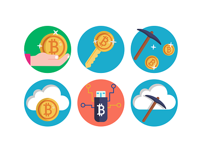 Bitcoin Icons bitcoin bitcoin mining blockchain clod storage coloured icons cryptocurrency currency flat icons icons vector vectors