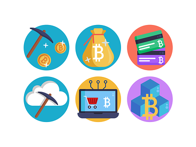 Bitcoin Icons bitcoin blockchain coloured icons cryptocurrency currency flat icons icon icons icons pack illustration mine mode of payment vector vectors