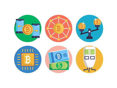 Bitcoin Icons bitcoin blockchain coloured icons cryptocurrency currency finance flat icons icon icons icons pack illustration microprocessor mine vector vectors