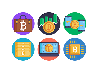 Bitcoin Icons bitcoin blockchain coloured icons cryptocurrency currency finance flat icons icon icons icons pack microchip money vector vectors