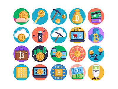 Bitcoin Icons bitcoin bitcoin mining coloured icons cryptocurrency currency finance flat icons icon icons icons pack mine money vector vectors