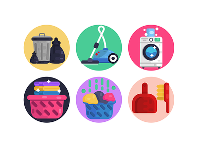 Home and Office Cleaning Icons coloured icons dustpan flat icons icon icons icons pack laundry laundry basket vacuum cleaner vector vectors washing machine