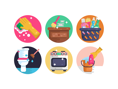 Home and Office Cleaning Icons clean cleaning coloured icons flat icons home icon icons icons pack kitchenware office vector vectors