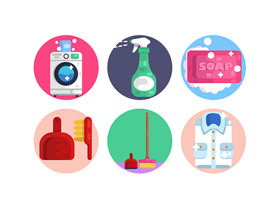 Household supplies and cleaning flat icons Vector Image