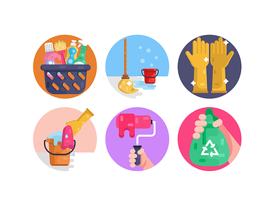 Home and Office Cleaning Icons brush cleaning gloves cleaning tools coloured icons flat icons icon icons icons pack recycle vector vectors