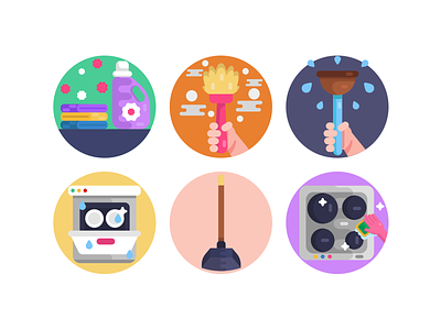 Home and Office Cleaning Icons brush clean cleaning tools coloured icons dishwasher flat icons home icon icons icons pack laundry busket office plumber sanitize vector vectors wipe