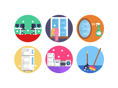 Home and Office Cleaning Tools clean clean windows cleaning coloured icons electronics flat icons fridge home icon icons office vector vectors washing machine wipe windows