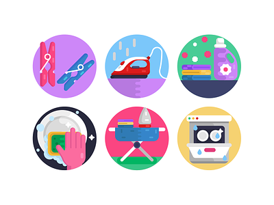 Home and Office Cleaning Icons clean cleaning coloured icons dish washer fabric softener flat icons home icon icons icons pack iron box ironing board laundry office pegs vector vectors