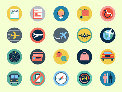 25 Airplane Travel Icons airplane colour colourful compass icon icons pack passport set travel