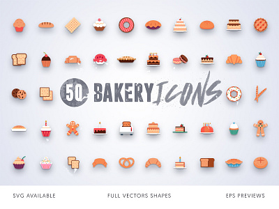 50 Bakery cupcake icons bakery icons coloured icons flat bakery icons flat icons flat pretzel icons pastry icons pie icons