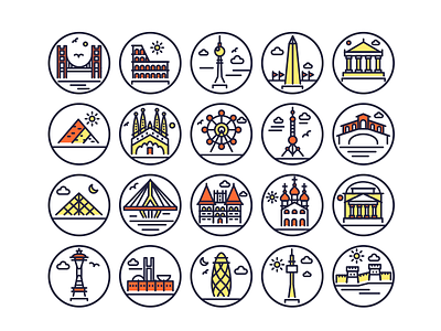 Landmarks Outline Icons building illustrations landmark landmark icons monuments outline icons vectors