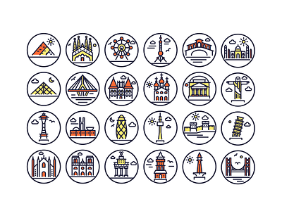 Landmarks Outline Icons building buldings illustrations landmark landmark icons monuments outline icons vector vectors