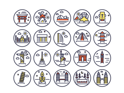 Landmarks Line Icons Copy building illustrations landmark landmark icons monuments outline icons vectors