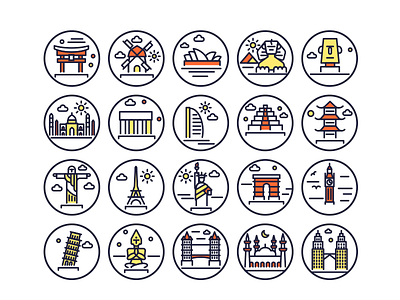 Landmarks Line Icons Copy building illustrations landmark landmark icons monuments outline icons vectors