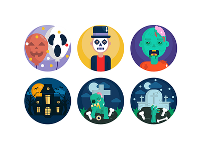 Halloween Icons coloured icons design flat icons halloween halloween icons icon icons illustration scary icons vector zombie icons