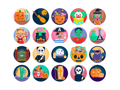 Halloween Icons badge coloured icons flat icons halloween graphics halloween icons halloween scary vectors halloween treats icon icons icons set halloween illustration scary clown vector vector