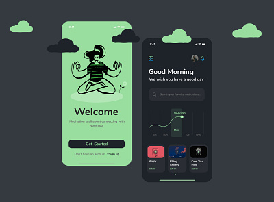 Meditation App application ui branding calm depressed depression design medical meditation meditation app mental health awareness mentalhealth ui user inteface userinterface ux