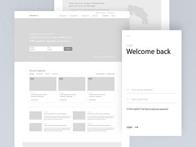 Explorations – Travel app blog homepage login minimalist responsive slider travel ui ux web wireframe