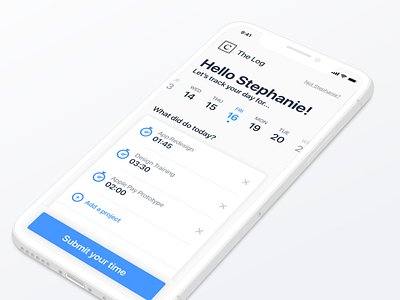 The Log app time tracking ui