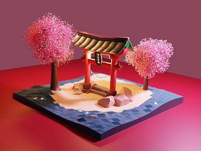 Japanese Temple 3d blender lowpoly temple