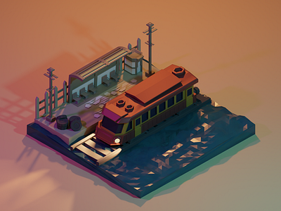 Train Station blender blender3d blender3dart lowpoly