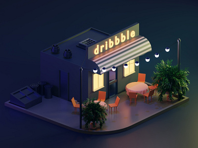 Night cafe 3d art blender cafe design graphic design light luna modeling nigth word
