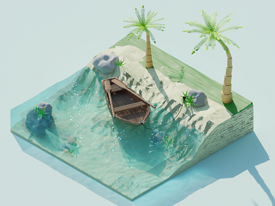 Wonderful island 3d blender boat cycle glare graphic design illustration island isometric ocean palma render sand summer water