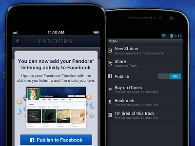 Publish Pandora music activity to Facebook android batch facebook ios mobile pandora