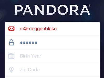 Registration (Error, Active, and Deactivated states) ios ipad music pandora registration ui ux