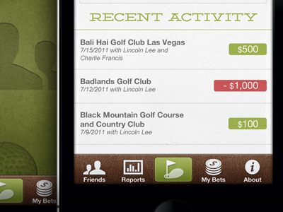 Golf App UI app interface ios iphone mobile ui
