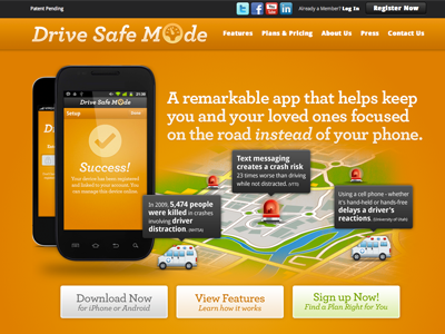 Drive Safe Mode Website android app ios iphone ui website