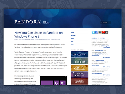 Pandora Blog Redesign mobile pandora responsive retina web wordpress
