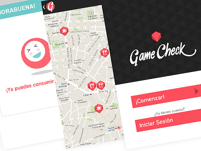 Screens app. Game Check ana rebeca perez app application character flat game geometric ios lettering map mobile screens