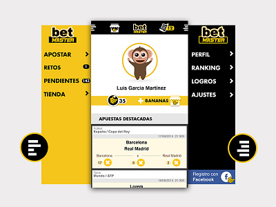 Game App - BetMaster ana rebeca perez app banana facebook game lateral menu navigation notification profile sidebars ui