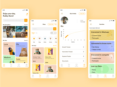 Pet Mobile App UI appdesign design illustration logo mobile app mobileapp pet mobile app ui uiux ux website