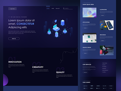 Company's Services - Landing Page Dark Theme (Draft) appdesign design illustration landing page logo mobile app mobileapp portfolio website services landing page ui uiux ux website