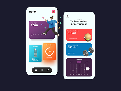 Fitness App Concept UI 3d android app design androidapp fitness health illustration iosapp minimal mobileapp