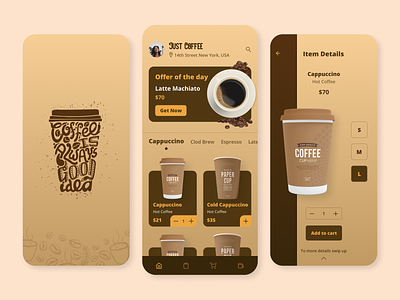 Coffee shop Mobile App cappe cappuccino cappuccino application coffe shop application coffee coffee app coffee application coffee café application coffee shop coffee shop mobile app coffee uiux cold coffee application drink app graphic design late application mobile app design mobile ui ui uiux