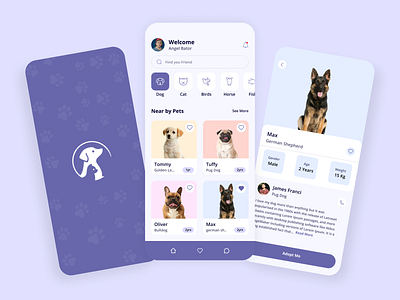 Pet Adopt Application cat adoption app design dog adoption app dog care app mobile app design mobile ui pet pet adopt application ui ui ux uiux