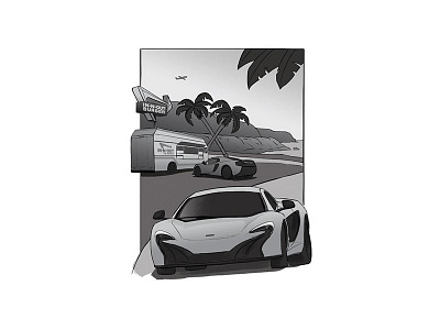 Illustration - McLaren event t-shirt car concours food truck graphics in n out mclaren ocean palms sketch t shrit thumbnail wip