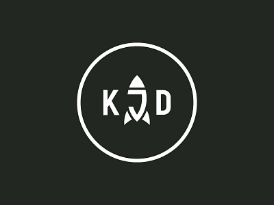 KJD Patch Logo aerospace black circle graphic design icon logo rocket simple logo white