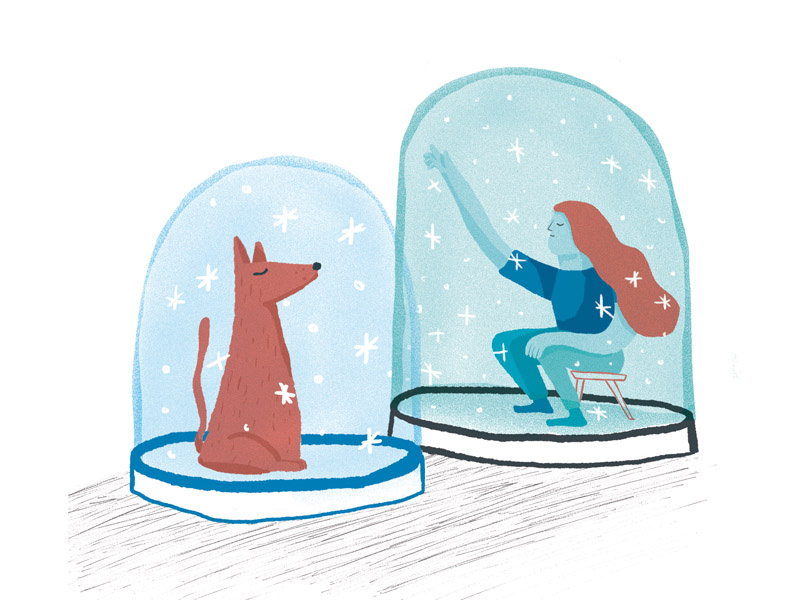 Snowflake generation dog character photoshop brush texture editorial illustration editorial