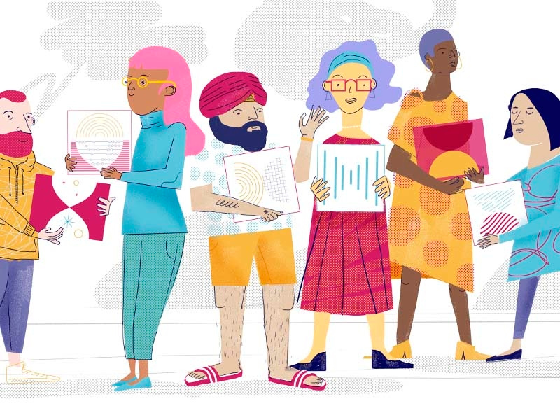 Building diversity color editorial illustration pattern texture diversity character