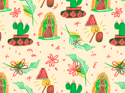 Pattern character editorial happy icon illustration mexico pattern art plants texture watermelon