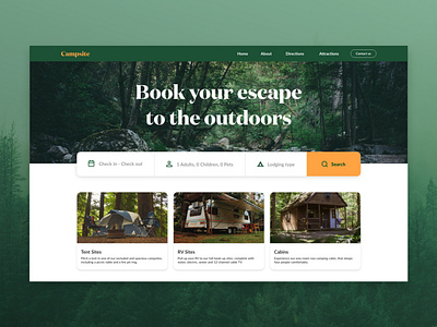 Campsite Booking booking camping cards concept design desktop product design results travel ui ux visual design web design website