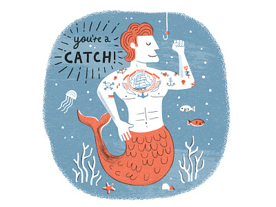 You're a catch fish illustration merman sea typography